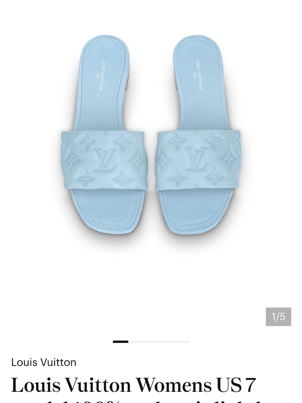 Louis Vuitton Light Blue Monogram Leather Slide Sandals - Picture 4 of 5